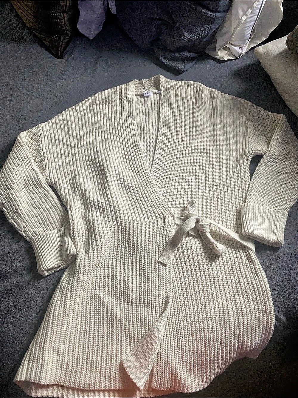 Gap Ribbed Tie-Front Cardigan in Cream Size Medium